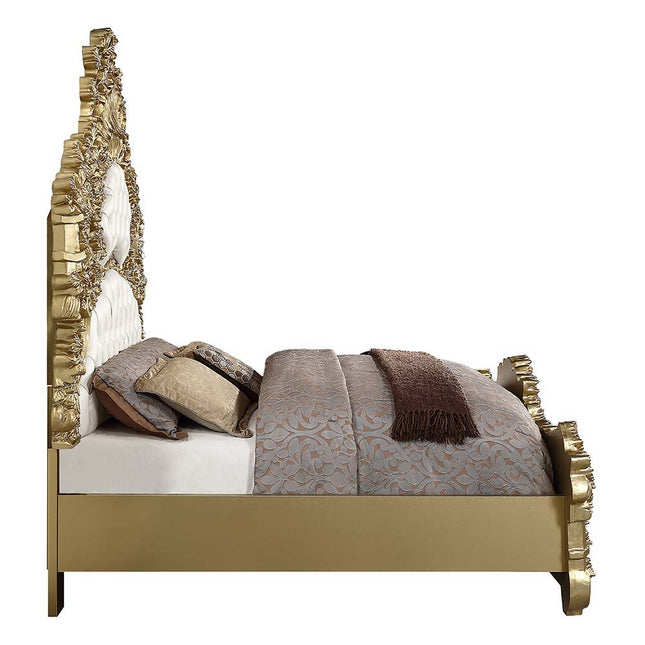 Bernadette - Eastern King Bed - White PU & Gold Finish ACME 