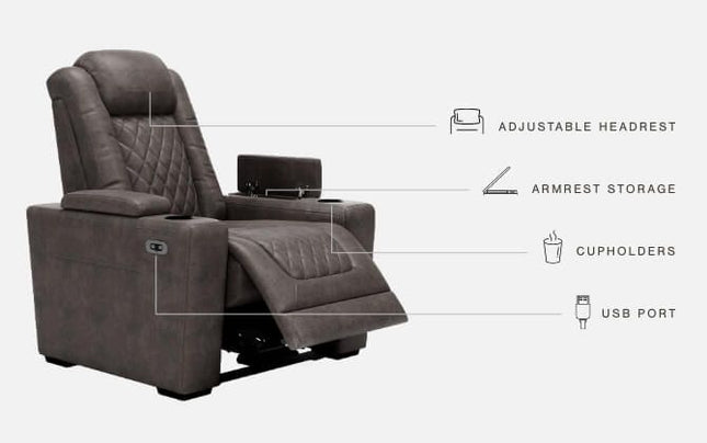 Hyllmont - Gray - Pwr Recliner/Adj Headrest Ashley Furniture 