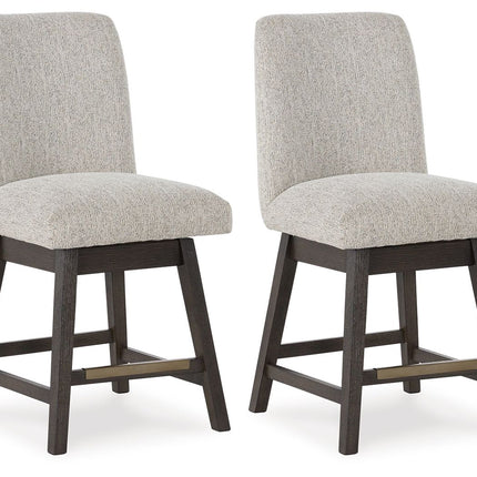 Burkhaus - Beige / Dark Brown - Upholstered Swivel Barstool (Set of 2) - Tony's Home Furnishings