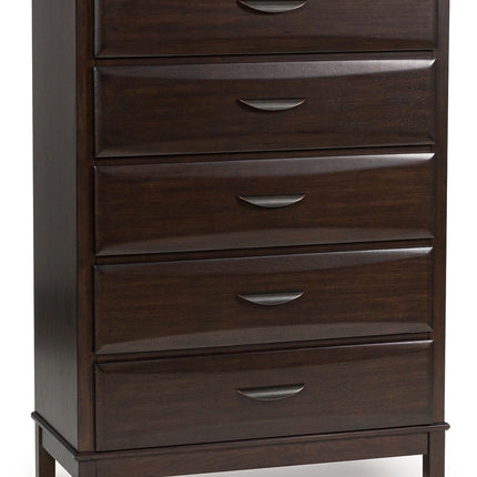 Vanmore - Dark Brown - Five Drawer Chest Benchcraft® 