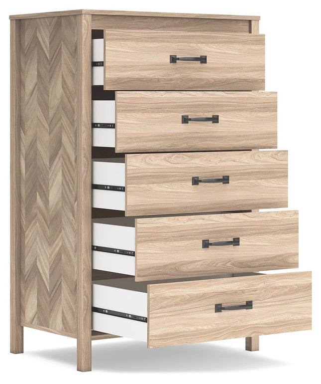 Battelle - Tan - Five Drawer Chest Signature Design by Ashley® 