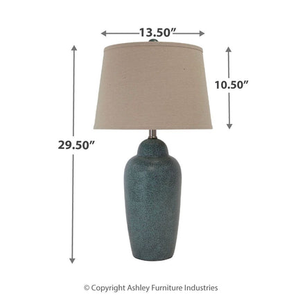 Saher - Green - Ceramic Table Lamp  - Earthy Ceramic Ashley Furniture 