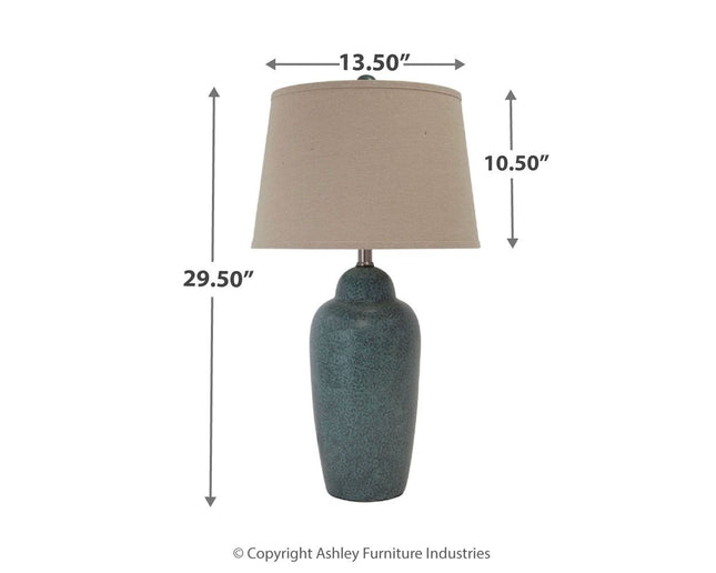 Saher - Green - Ceramic Table Lamp  - Earthy Ceramic Ashley Furniture 