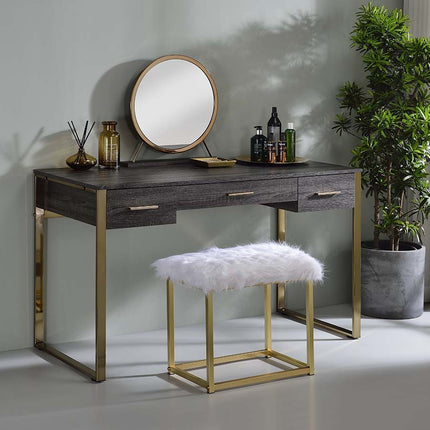 Perle - Vanity Desk - Champagne Gold & Black Finish ACME 