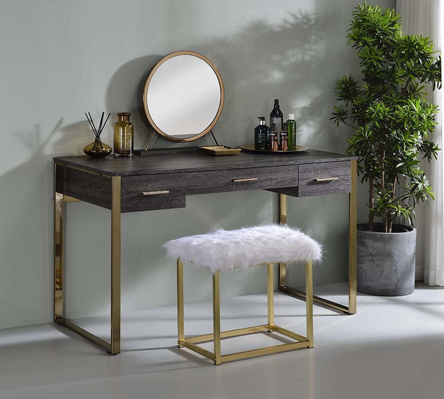 Perle - Vanity Desk - Champagne Gold & Black Finish ACME 