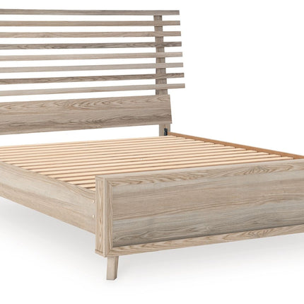 Hasbrick - Tan - Queen Slat Panel Bed With Framed Panel Footboard Signature Design by Ashley® 