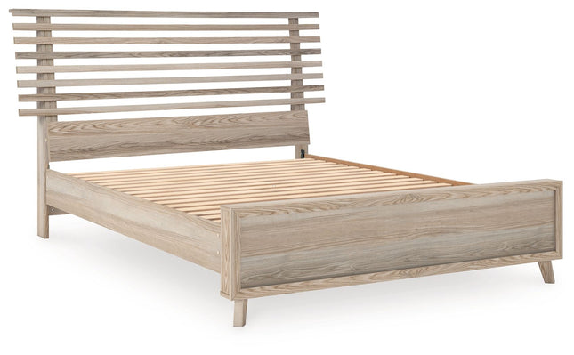 Hasbrick - Tan - Queen Slat Panel Bed With Framed Panel Footboard Signature Design by Ashley® 