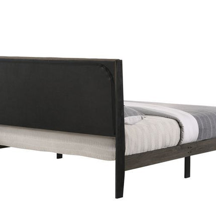 Valdemar - Queen Bed - Brown Fabric & Weatheted Gray Finish ACME 