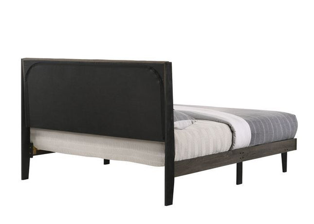 Valdemar - Queen Bed - Brown Fabric & Weatheted Gray Finish ACME 