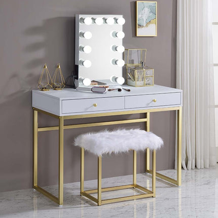 Coleen - Vanity Desk - White & Brass Finish ACME 