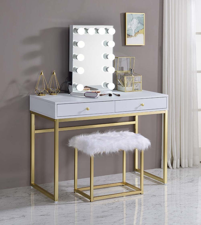 Coleen - Vanity Desk - White & Brass Finish ACME 