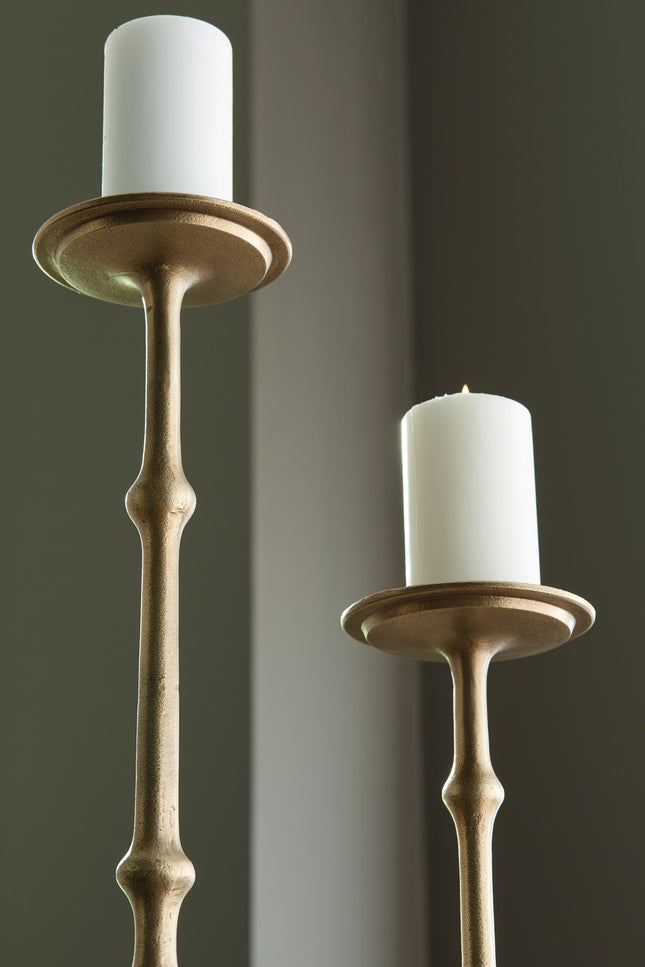 Larwick - Antique Brass Finish - Candle Holder Set (Set of 2) - Tony's Home Furnishings