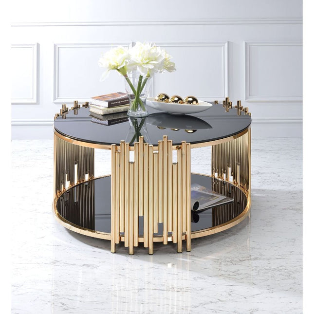 Tanquin - Coffee Table - Gold & Black Glass ACME 