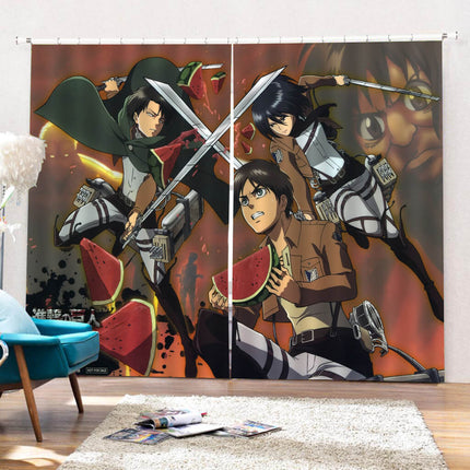 2 Panels Attack on Titan Curtains Cosplay Blackout Window Drapes