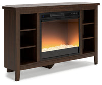 Thumbnail for Camiburg - Warm Brown - Corner TV Stand With Fireplace Insert Glass/Stone - Tony's Home Furnishings
