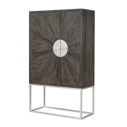 Andra - Bar Cabinet - Hand Brushed Gray Oak & Chrome ACME 