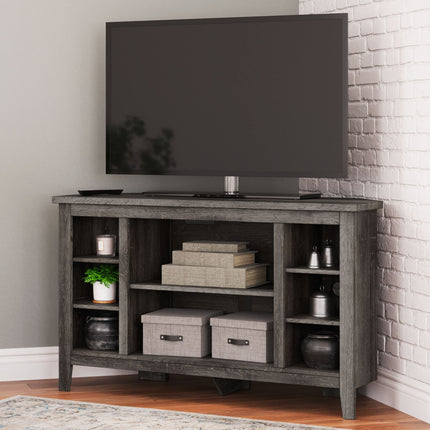 Arlenbry - Gray - Corner TV Stand With Glass/Stone Fireplace Insert Signature Design by Ashley® 