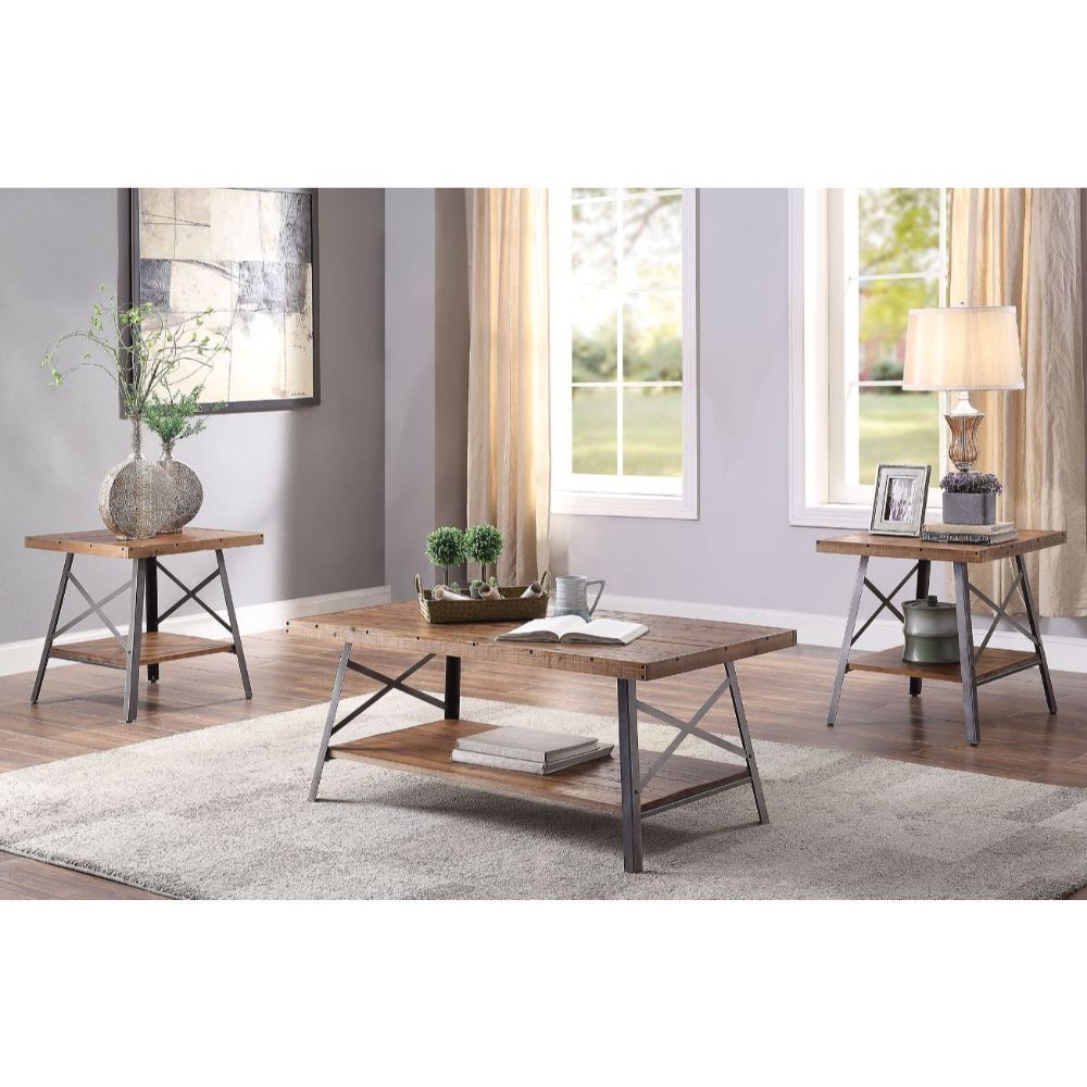 Ikram - Coffee Table - Weathered Oak & Sandy Black ACME 