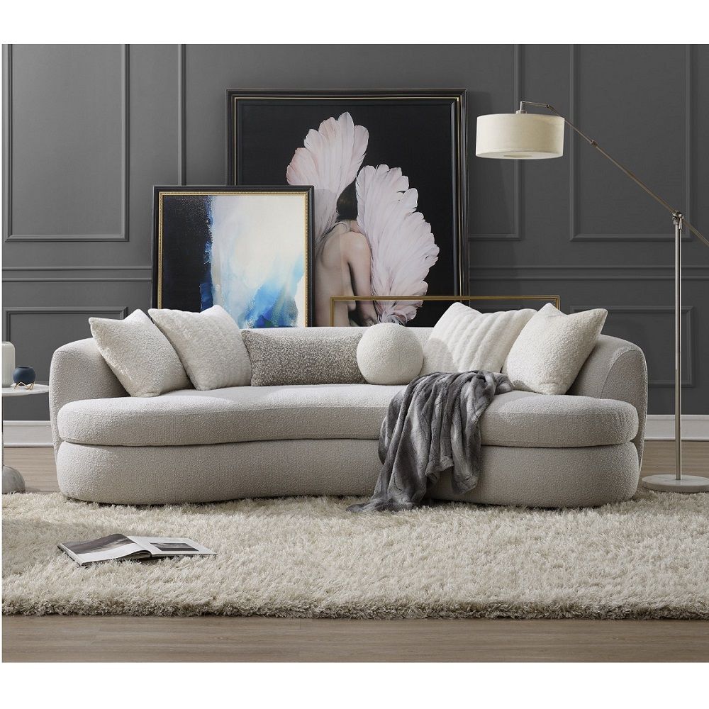 Iniko - Sofa With 6 Pillows - Beige Boucle - Tony's Home Furnishings