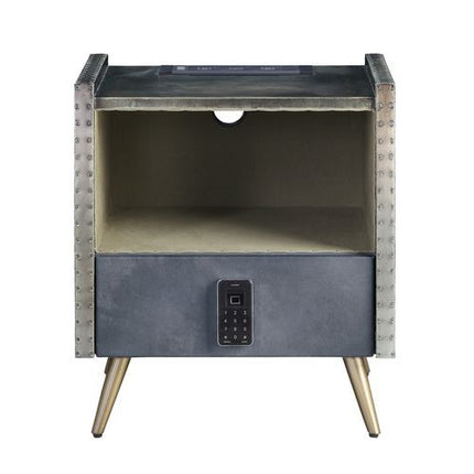 Doris - Nightstand - Gray Top Grain Leather & Aluminum ACME 