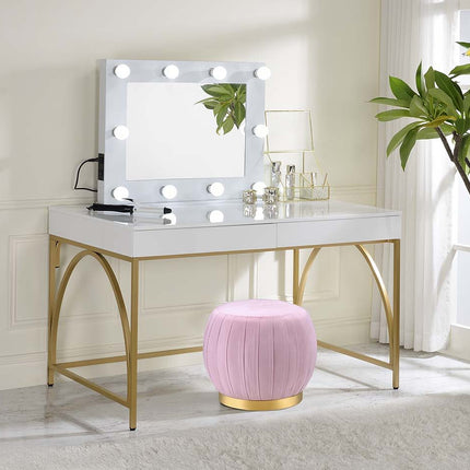 Lightmane - Vanity Desk - White High Gloss & Gold Finish ACME 