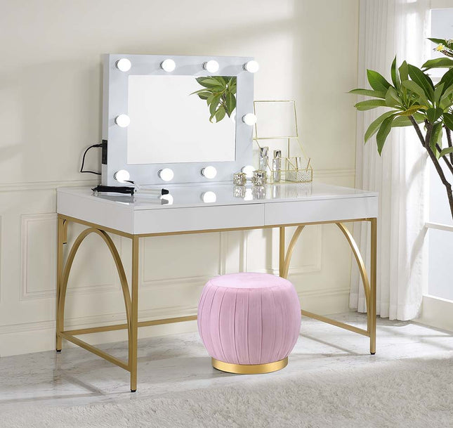 Lightmane - Vanity Desk - White High Gloss & Gold Finish ACME 