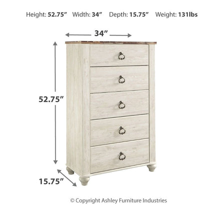 Willowton - Brown / Beige / White - Five Drawer Chest Ashley Furniture 