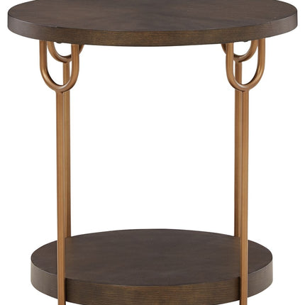 Brazburn - Dark Brown / Gold Finish - Round End Table Signature Design by Ashley® 