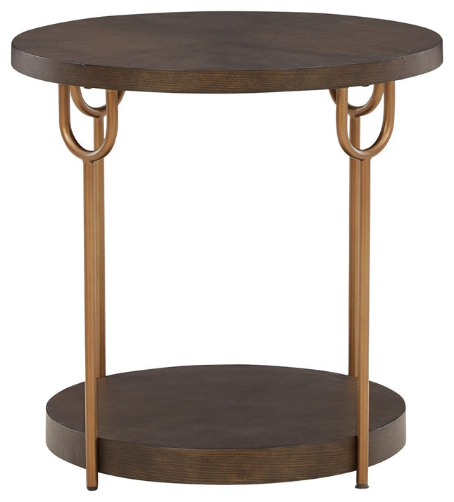 Brazburn - Dark Brown / Gold Finish - Round End Table Signature Design by Ashley® 