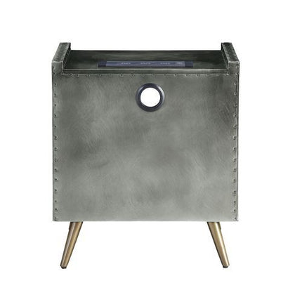 Doris - Nightstand - Gray Top Grain Leather & Aluminum ACME 