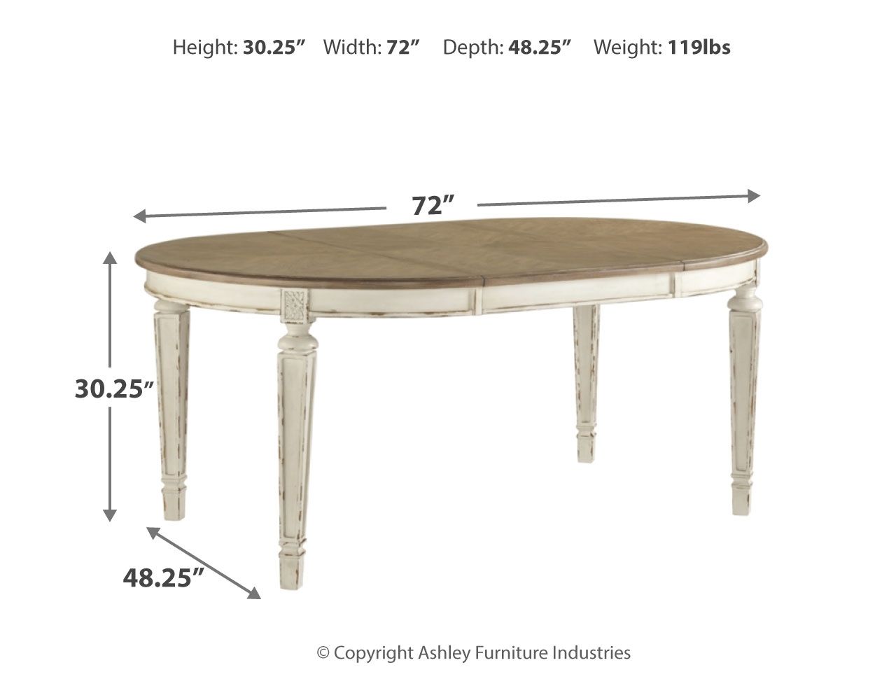 Realyn - Chipped White - Oval Dining Room Extension Table - Tony's Home Furnishings