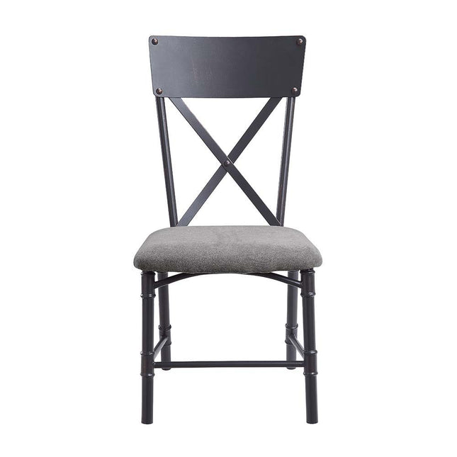 Edina - Side Chair (Set of 2) - Gray Fabric, Oak & Sandy Black Finish ACME 