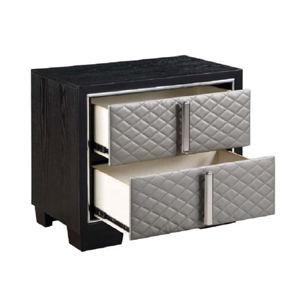 Nicola - Nightstand - Silver PU & Black Finish ACME 