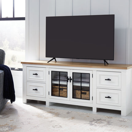 Ashbryn - White / Natural - Extra Large TV Stand Signature Design by Ashley® 