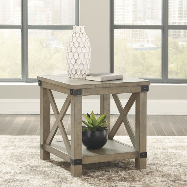 Aldwin - Gray - Rectangular End Table - Crossbuck Styling Ashley Furniture 