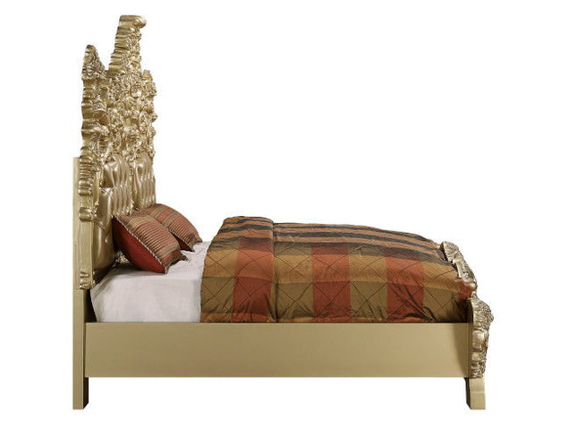 Seville - Eastern King Bed - Tan PU & Gold Finish ACME 