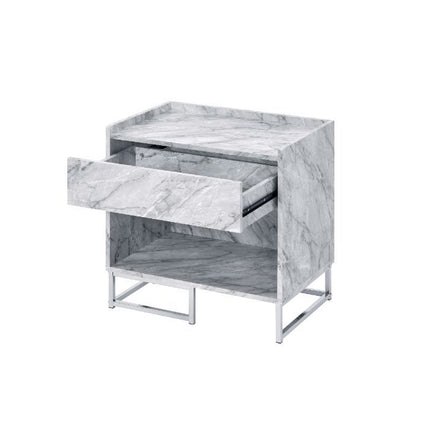 Azrael - Accent Table - White Printed Faux Marble & Chrome Finish ACME 