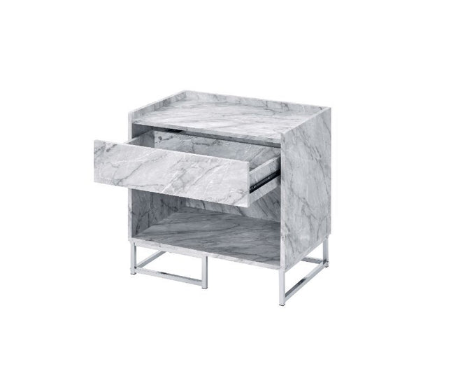 Azrael - Accent Table - White Printed Faux Marble & Chrome Finish ACME 