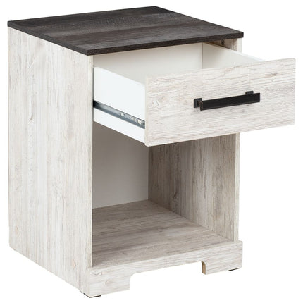 Shawburn - White / Black / Gray - One Drawer Night Stand - Open Cubby Signature Design by Ashley® 