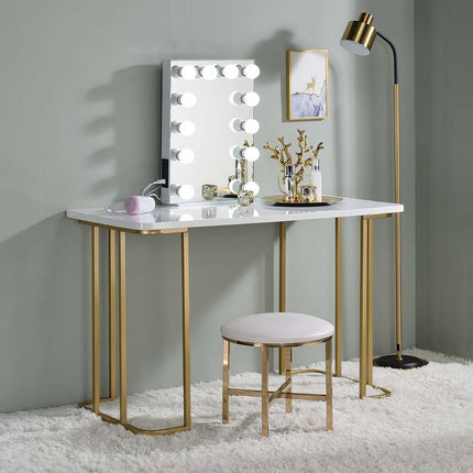 Estie - Vanity Desk - White & Gold Finish ACME 