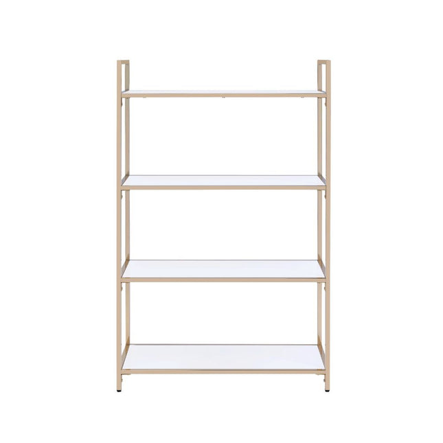 Ottey - Bookshelf - White High Gloss & Gold ACME 