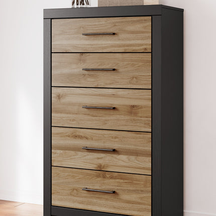 Vertani - Black / Honey Brown - Five Drawer Chest Signature Design by Ashley® 