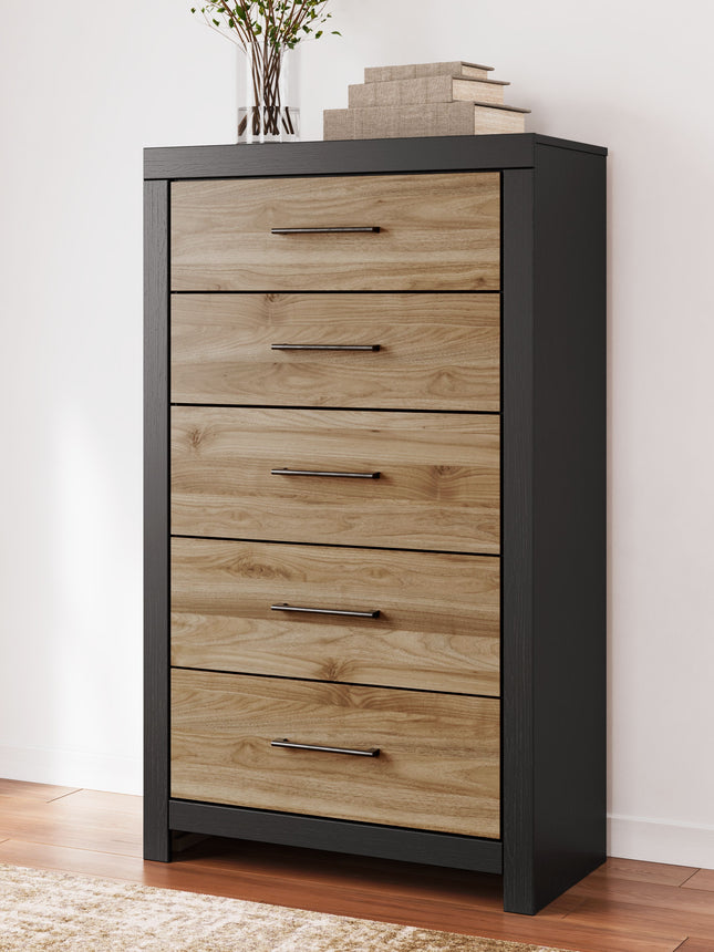 Vertani - Black / Honey Brown - Five Drawer Chest Signature Design by Ashley® 