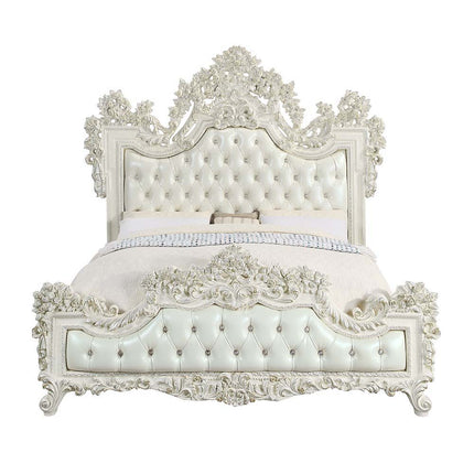 Adara - Eastern King Bed - White PU & Antique White Finish ACME 