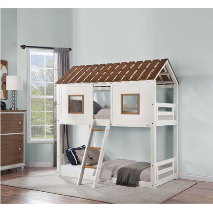 Inara - Twin Over Twin Bunk Bed - White & Rustic Oak - Tony's Home Furnishings