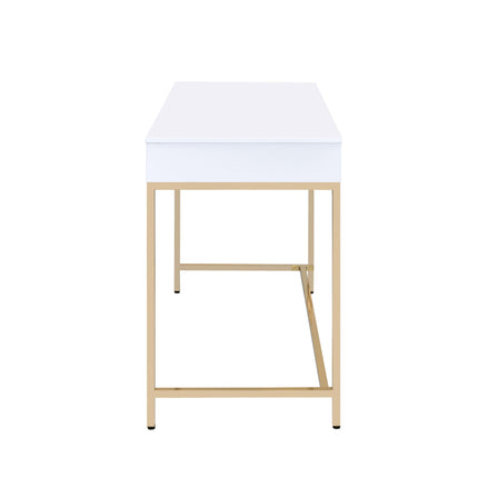 Ottey - Vanity Desk - White High Gloss & Gold Finish ACME 