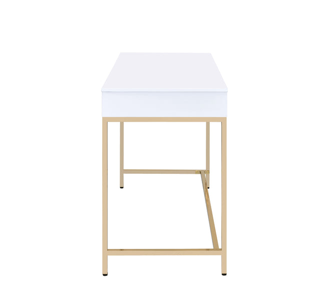 Ottey - Vanity Desk - White High Gloss & Gold Finish ACME 