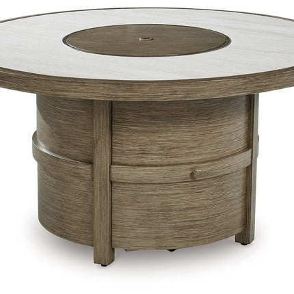 Rainier Ranch - Beige - Round Fire Pit Table Signature Design by Ashley® 