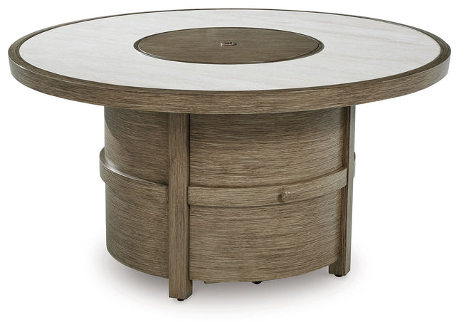 Rainier Ranch - Beige - Round Fire Pit Table Signature Design by Ashley® 