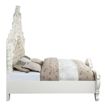 Vanaheim - Eastern King Bed - Beige PU & Antique White Finish ACME 